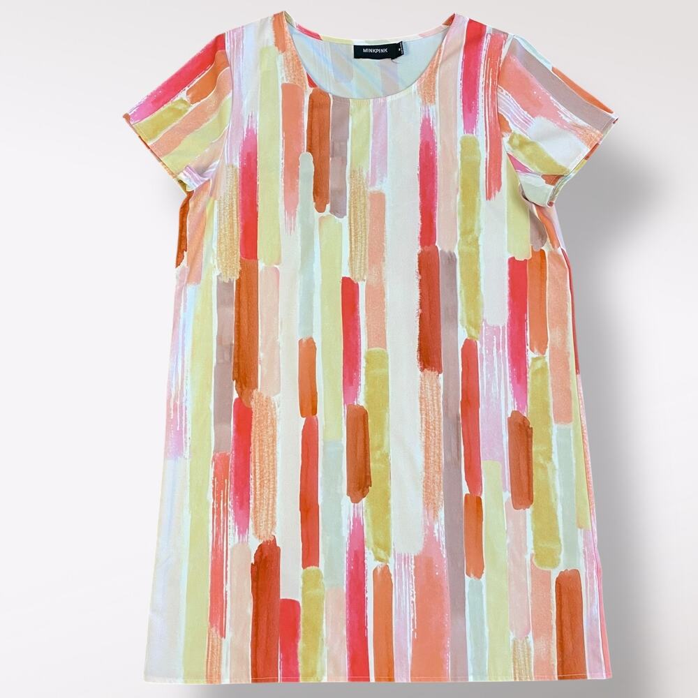 Minkpink‎ Good Life Tee Mini Dress Womens Size M Boho Pink Yellow
